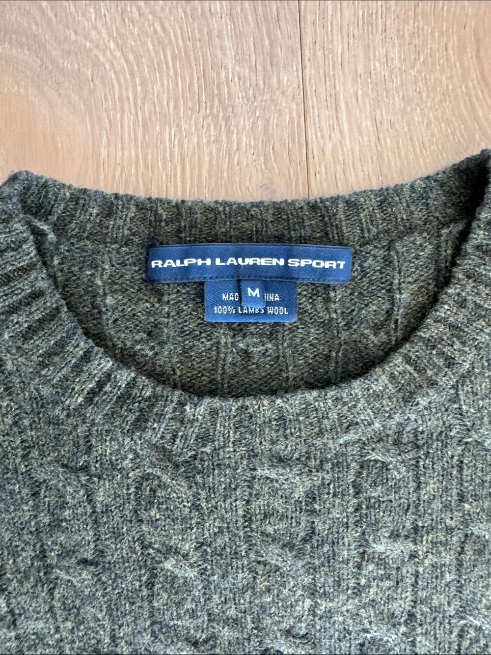 Ralph Lauren Sport Olive Green Cable-Knit Crewneck Sweater - Picture 2 of 4